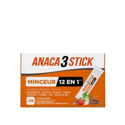 ANACA 3 - Stick Minceur 12 En 1 – Complément Alimentaire – 12 Actions en lien avec la Minceur – Programme 14 jours – Étui de 14 Sticks