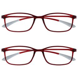 OPULIZE Ice Gafas de Lectura Pack de 2 Diseño Elegante Rojo Puntas Grises Lentes Resistentes a Arañazos Montura Ultra Ligera para Usar sin Fatiga por Largos Periodos Unisex Hombre Mujer RR61-Z +3.00