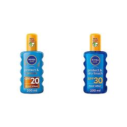 NIVEA SUN Protect & Bronze Sun Spray SPF20 (200ml), Bronzing Tanning Lotion Spray with SPF20 & NIVEA SUN Protect & Dry Touch Sun Spray (200 ml), Water-Resistant SPF 30 Sun Spray