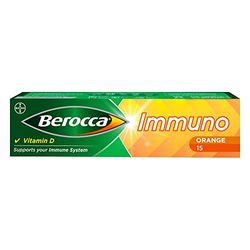 Berocca Immuno Effervescent Tablets - Including Vitamin D, C, A, B6, B9, B12, Selenium, Zinc and Iron - Multivitamin Immune System Support for Men & Women - 11 Vitamins and Minerals - 15 Tablets