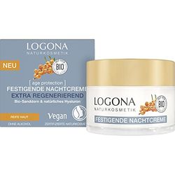 Logona Naturkosmetik Anti-aging nattvård för mogen hud, festande, extra regenererande nattkräm, med hyaluron och organisk sanddorn, vegansk formel utan alkohol, åldersskydd, 1 x 50 ml
