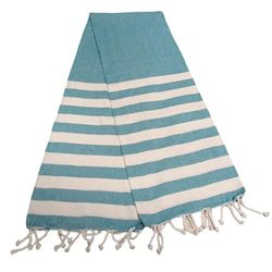 Atout Ciel Telo mare Fouta a righe con frange, 90 x 180 cm, blu