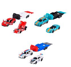 Majorette - Porsche Race Trailer-set (3 voertuigen) - 2 speelgoedauto's en 1 aanhanger (3 varianten, willekeurige keuze), speelgoed voor kinderen vanaf 3 jaar