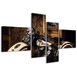 Kunstdruk op canvas, Harley Davidson III, moderne foto's op 4 panelen, klaar om op te hangen, 160 x 70 cm