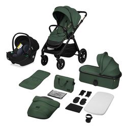 LIONELO LAYLA 3 en 1 Poussette combinée Poussette 0-48 mois jusqu'à 22 kg, Nacelle jusqu'à 9 kg, Siège auto jusqu'à 13 kg, AiryDots, Roues PU pivotantes à 360°, Suspension complète (Green)