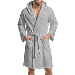 Petti - Albornoz Hombre y Mujer 100% Microfibra, Unisex, con Capucha, Bolsillos, Cinturón, Albornoces para Ducha, Gimnasio, Piscina, Viajes, Suave, Tallas Grandes Disponibles, Gris