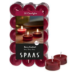 Spaas 30 Scented Clearlights, Tealights in Transparent Clear Cup, 4.5 Hours, Berry Cocktail