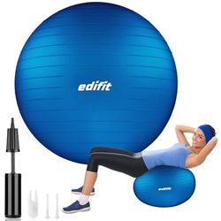 EDIFIT, Pilatesbal, 55,65 en 75, thuistraining, incl. pomp, fitball, zwangerschap, yoga, fitnessstudio, verschillende maten (65 cm, blauw)