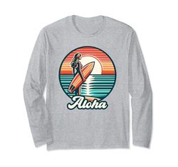 Aloha Hawaii Surfer Surf Ragazza Donne Hawaiian Beach Maglia a Manica