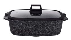 Avilia Cocotte Induzione e Forno Antiaderente con Coperchio in Silicone - Ideale per Zuppe, Pane, Stufati e Arrosti, 32x20 cm, Design Elegante Nero