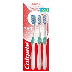 COLGATE - Brosse à dents Colgate 360 Max White - brosse à dents blancheur - lamelles blanchissantes pour éliminer taches de surface - lamelle polissante pour éliminer plaque dentaire - Lot de 3