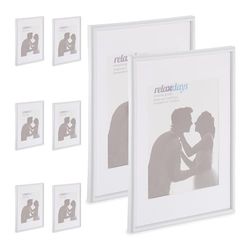 Relaxdays Cadre Photo, Lot de 8, A4, Format Portrait ou Paysage, à Suspendre ou Poser, avec Passe-Partout, Blanc