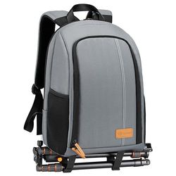 TARION TB-02 Zaino Fotografico Porta Piccolo per Fotocamera, Laptop, Trekking - Impermeabile per PC 15", Reflex, Obiettivo, Treppiede - Compatto (Grigio)