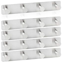 RICOO Heavy Duty Stainless Steel Wall Mounted Coat Hooks, MH025S-4x5, Elegant Hook Rack for Entryway, Kitchen, Bathroom, with 4 Durable Hooks, Silver