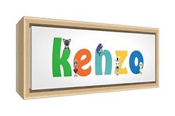 Little Helper Canvas met frame van massief hout natuur illustratieve stijl bont met de naam de jeune jongens Kenzo 34 x 88 x 3 cm groot