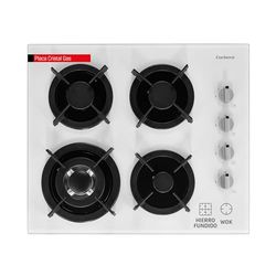 Corberó - Placa de Cristal a Gas | CPCGY2314W | 7,8 Kw | 4 Fuegos | Zona Wok | Parrilla de Hierro Fundido | Sin Autoencendido | Desconexión Automática | Kit de conversión a gas natural | Blanco