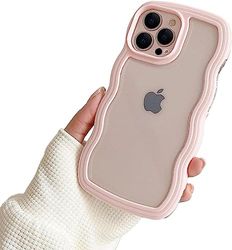 Curly Case Compatibel met iPhone 14 Pro, transparant, esthetische siliconen, schattig Wave Frame TPU golvend design voor heren en meisjes