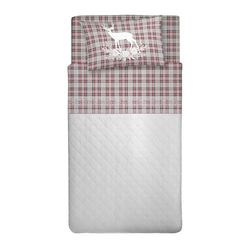 PENSIERI DELICATI Set med enkelsäng, flanell 100% varm och mjuk bomull, set med lakan 1 kvadrat 90 x 200 cm, inkluderar underlakan, över och 1 örngott, tillverkat i Italien, Tartan rådjur röd