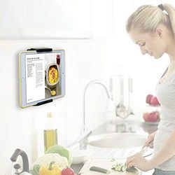 TFY Tablet Wall Mount, Kitchen Wall Mount for Tablets and Smartphones, Fits on Kitchen, Bathroom, Bedroom, Readingroom and more -Black