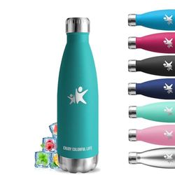 Botella Agua Acero Inoxidable, 500ml Botella Termica, sin BPA, Cantimplora Acero Inoxidable, A Prueba de Fugas, Botella Aluminio, Aislamiento al Vacío, Botella Agua para Escuela, Cafetería, Oficina