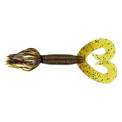 GARY YAMAMOTO Hula Grub - Esca da pesca in plastica morbida e facile da usare, con gonna a flusso libero, confezione da 10, colore: verde zucca con grande fiocco verde e grande viola