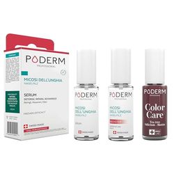 PODERM - 3 PRODOTTI - MICOSI DELLE UNGHIE TRATTAMENTO 3 in 1 | Smalto colorato Rosso dark TEA TREE | BIO | Trattamento professionale mani/piedi | Facile e rapido | Swiss Made