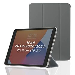 Hama Fodral för Apple iPad 2019/2020 10,2 tum (öppningsbart fodral för Apple Tablet 10,2 tum Gen. 7/8, skyddande skal med stativfunktion, transparent rygg, magnetiskt skydd) grå