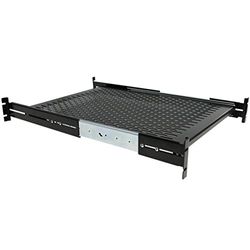 StarTech.com Mensola Rack 2U per rack 19"- Ripiano ventilato per armadio rack 19 pollici a profondità regolabile da 51 a 74 cm, Rinforzato, Acciao, Nero, Portata 22,5kg (UNISLDSHF19)