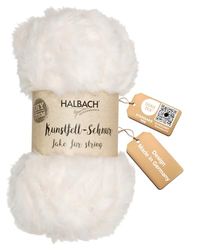 Halbach Seidenbänder Fluffy Wool for Knitting, 50 g Ball, Width: 1 cm, Faux Fur Yarn for Crafting, Colour: Natural White