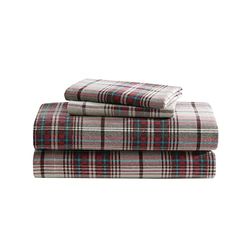 Eddie Bauer - Lençóis de tamanho único, conjunto de cama de flanela de algodão, escovado para maior suavidade, decoração de casa aconchegante (Montlake Plaid, tamanho único)