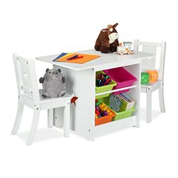 Relaxdays Ensemble mobilier Enfants, Table dînette, 2 chaises, rangements, Mixte, Coin Salon Chambre d'enfant, Blanc