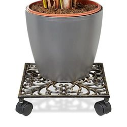 relaxdays – Soporte Cuadrado con Ruedas para Plantas Hecho de Hierro Fundido Resistente a la Intemperie con Medidas 7,5 x 27,5 x 27,5 cm y Peso 1,6 Kg, Color Bronce