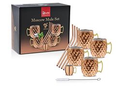 DIAMOND Moscow Mule Set effetto rame, 4 bicchieri da 550 ml. 1 jigger da 10-20-40-60 ml. - 4 cannucce da 6 x 23 cm, 1 spazzola per cannuccia, 18 x 1 cm