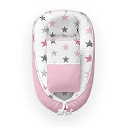 Kospu babynest con cuscino e coperta per neonati, 100% cotone, imbottitura in schiuma di poliestere e perline in silicone, paracolpi 90 x 70 cm