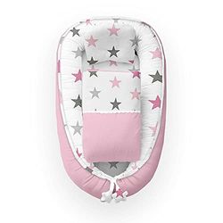 KOSPU Babynest avec Oreiller et Couverture pour Bébé, 100 % Coton, Rembourrage en Mousse de Polyester et Perles de Silicone, Pare-Chocs 90 X 70 cm, Couverture Bébé 75 X 50 cm