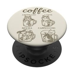 Kawaii Caffè Gatto Tazze Americano Latte Mocha PopSockets PopGrip Adesivo