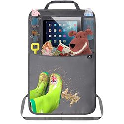 Termichy Protection de dossier de voiture pour enfants, organisateur de siège arrière de voiture pour enfants, bâche imperméable pour siège auto avec grand sac de rangement (1 pièce, gris)