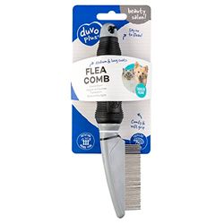 duvoplus, Peigne Anti-puces 42 pins Noir/Gris, Retire Les puces et Oeufs du Pelage, Convient à Tous Les Chiens et Chats, Dents rotatives et arrondies, Manche Confortable