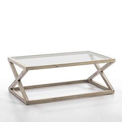 MESA DE CENTRO 120X70X45 CRISTAL/MADERA GRIS VELADO
