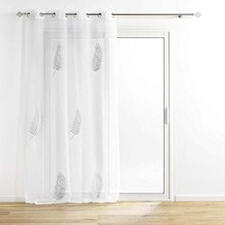 Douceur d'Intérieur, Voilage à Oeillets (140 x 240 cm) Palmeor Argent, Voile Sablé Brodé Métallisé