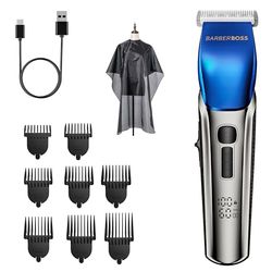 BarberBoss Men's Hair Clippers & Beard Trimmer Grooming Kit – 4 Speed Settings, Ceramic Blades, 8 Guide Combs, LED Display, USB Rechargeable, Waterproof