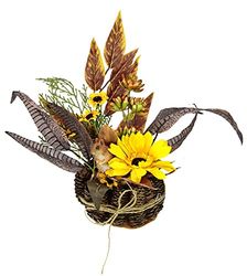 Flair Flower Artificial Sunflowers and Leaves with Squirrel in Pine Pot, Flowers, Autumn Arrangement, Artificial Thanksgiving, Autumn Decoration, 090233GN 28 x 30 x 15 cm, Yellow