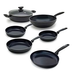 GreenPan Frying Pan- 20 cm + 24 cm, Black + Frying Pan - 28 cm, Black + GreenPan Skillet Pan with Lid - 28 cm/4.2 Litre, Black + GreenPan Wok - 28 cm, Black + GreenPan Fishpan - 32 cm, Black