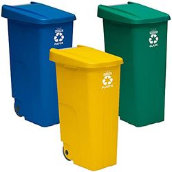 Wellhome Recycling set 110 liter, gesloten, 330 liter, in 3 containers, blauw/groen/geel, 110 liter