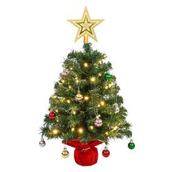 Uten Petit Sapin de Noel, 60 cm Mini Sapin Noel Lumineux, avec 50 LED Fuirlandes Lumineuses, Etoiles et 28 Boules de Noël pour Bureau, Salon, Rebord Fenêtre, Décoration Noël Bureau