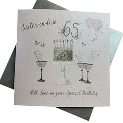 Happy 65th Birthday Card Sister-in-Law Champagne Bril Roze Rozen door Witte Katoenen Kaarten SS42-SIL65