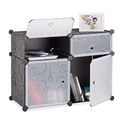 Relaxdays Prateleira modular com 4 compartimentos, plástico, preto, 56 x 75 x 37 cm