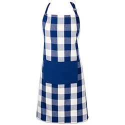 DII Tablier de cuisine unisexe Buffalo Check de la collection Classic Farmhouse Chef, taille unique, bleu marine et crème