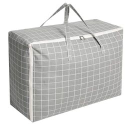 Cozary Large Storage Bag, 105L Waterproof Moving Bags with Handle for Clothes, Blankets, Pillows - 70 x 50 x 30 cm - Grey Checkered Pattern