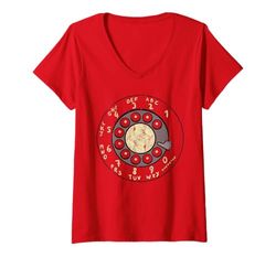 Mujer Números de teléfonos antiguos vintage con esfera giratoria Camiseta Cuello V